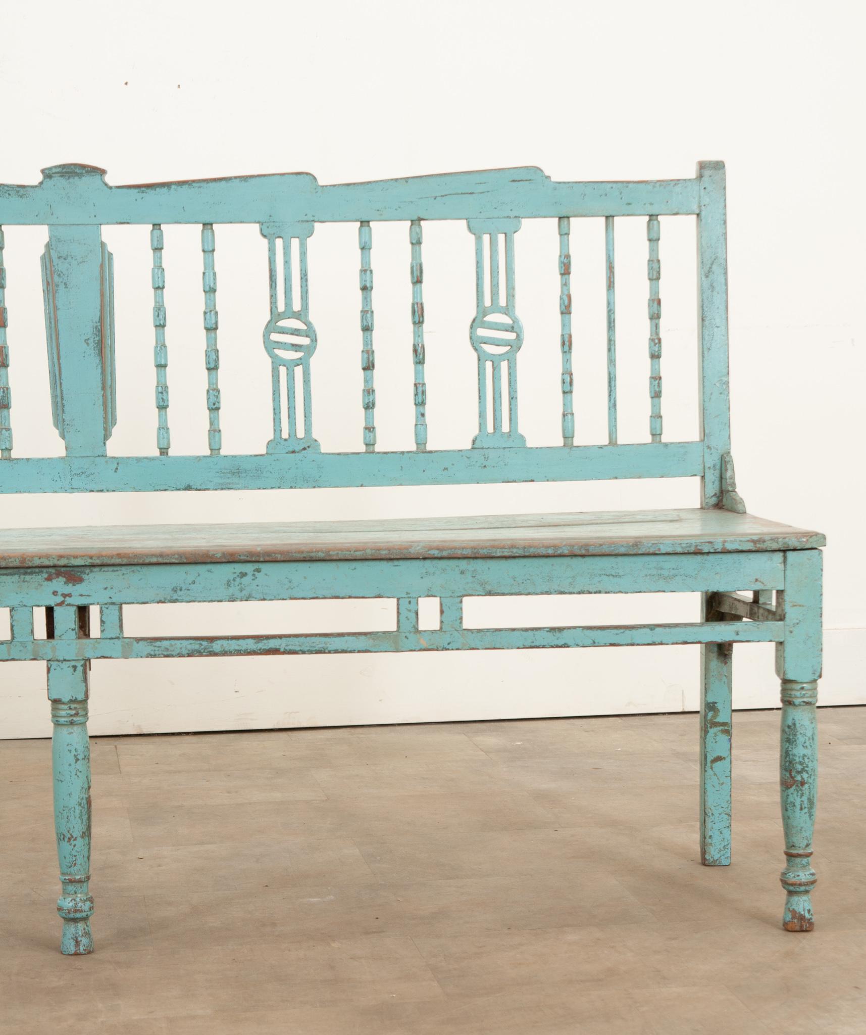 French 19th Century Painted Spindle Back Bench