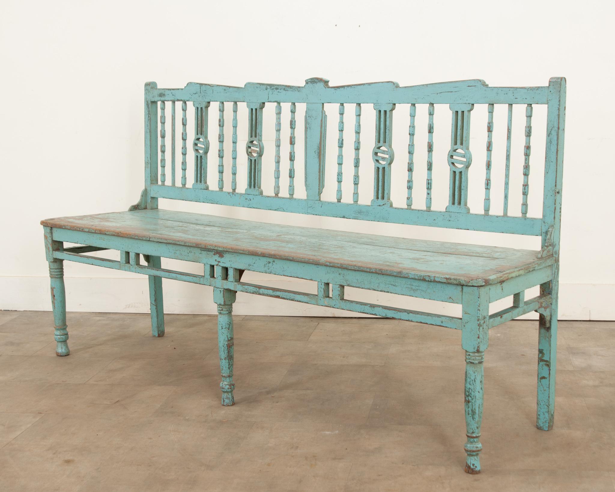 19th Century Painted Spindle Back Bench 1
