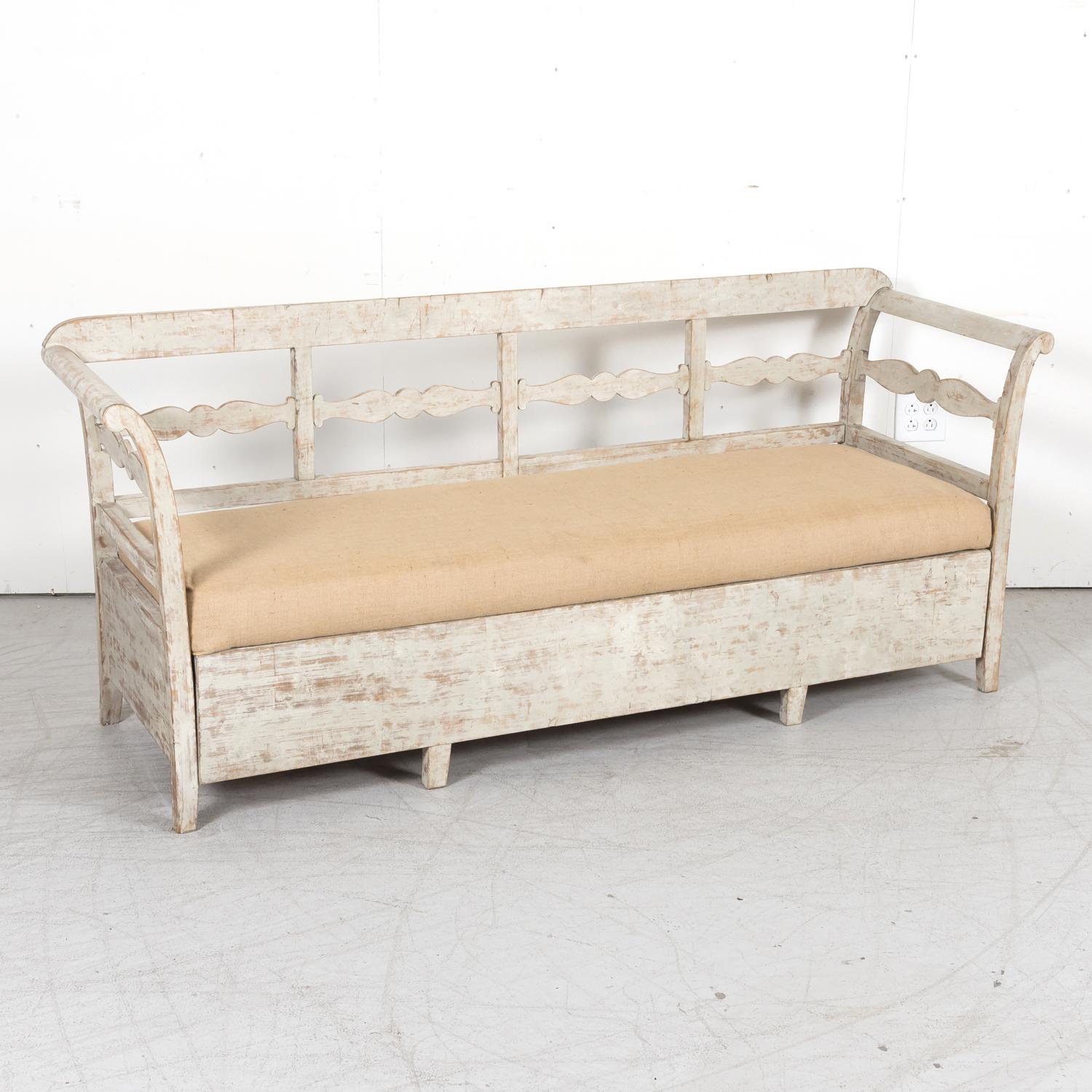 19th Century Painted Swedish Bench with Trundle Bed 2