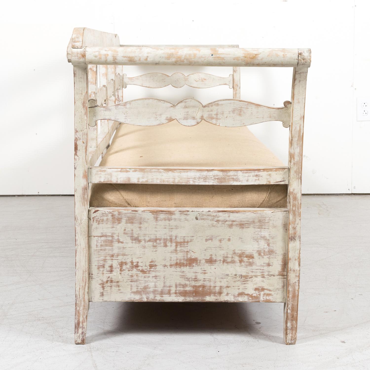 19th Century Painted Swedish Bench with Trundle Bed 4