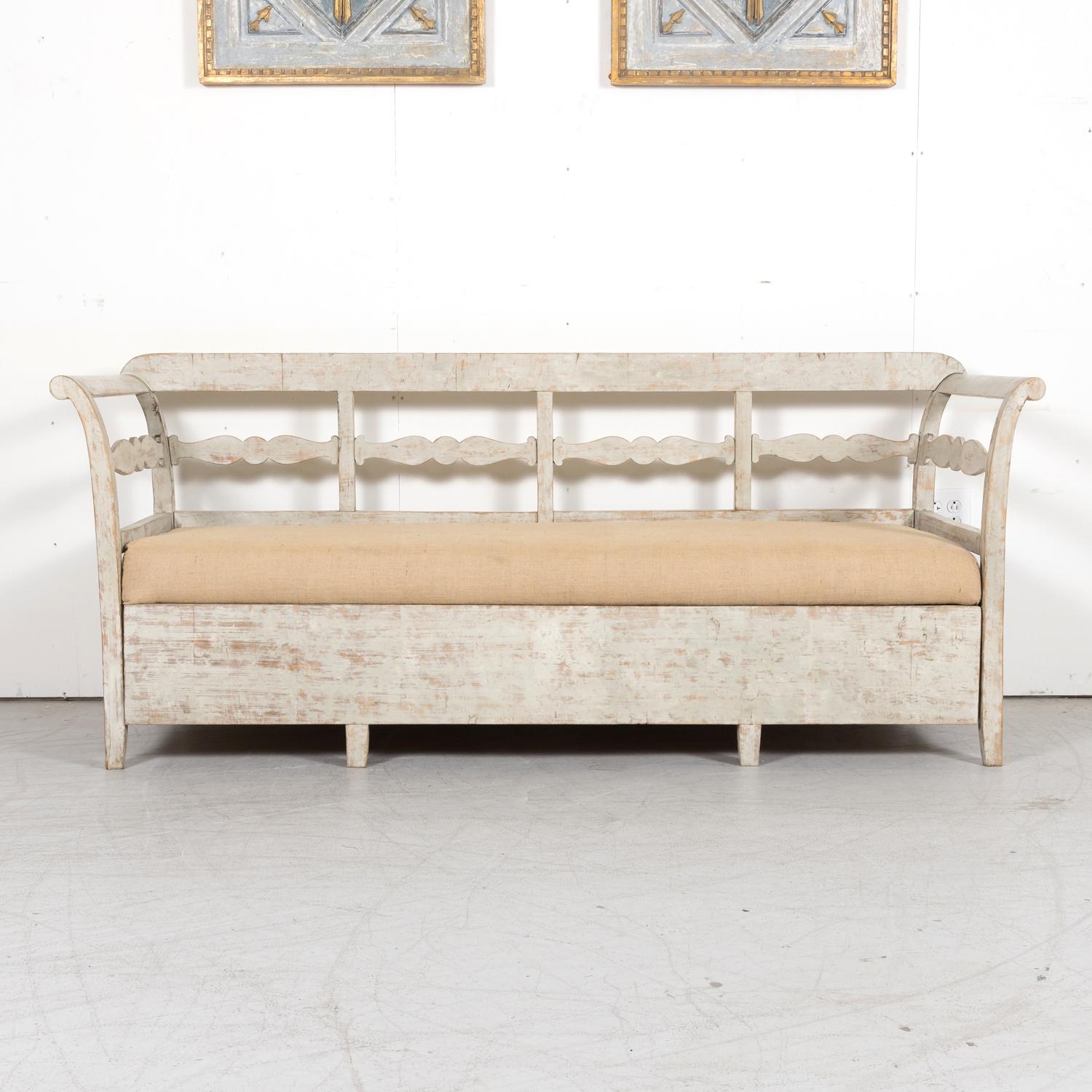 Gustavian 19th Century Painted Swedish Bench with Trundle Bed