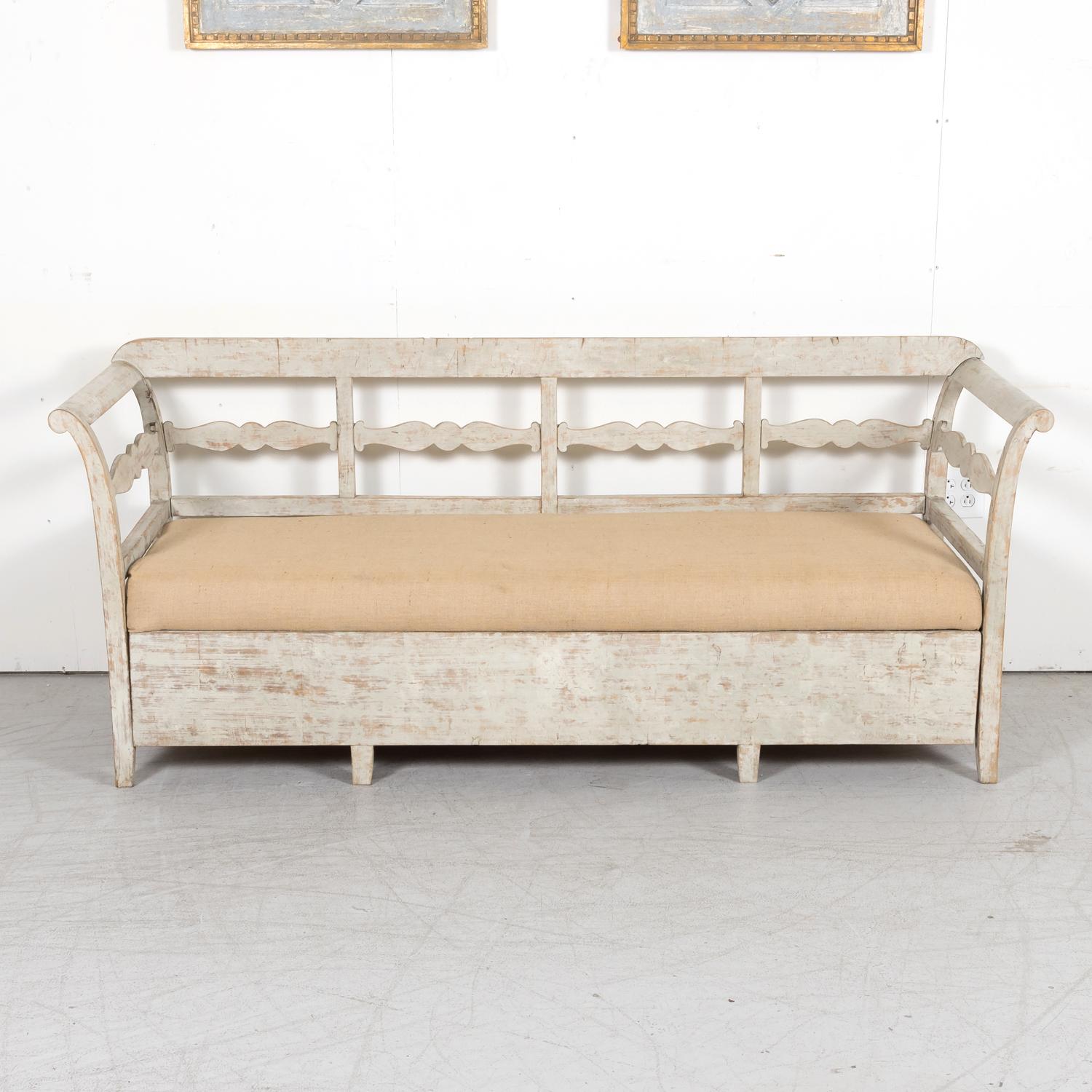Hand-Painted 19th Century Painted Swedish Bench with Trundle Bed