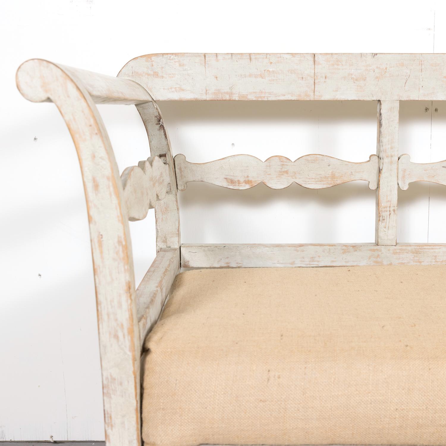 Wood 19th Century Painted Swedish Bench with Trundle Bed