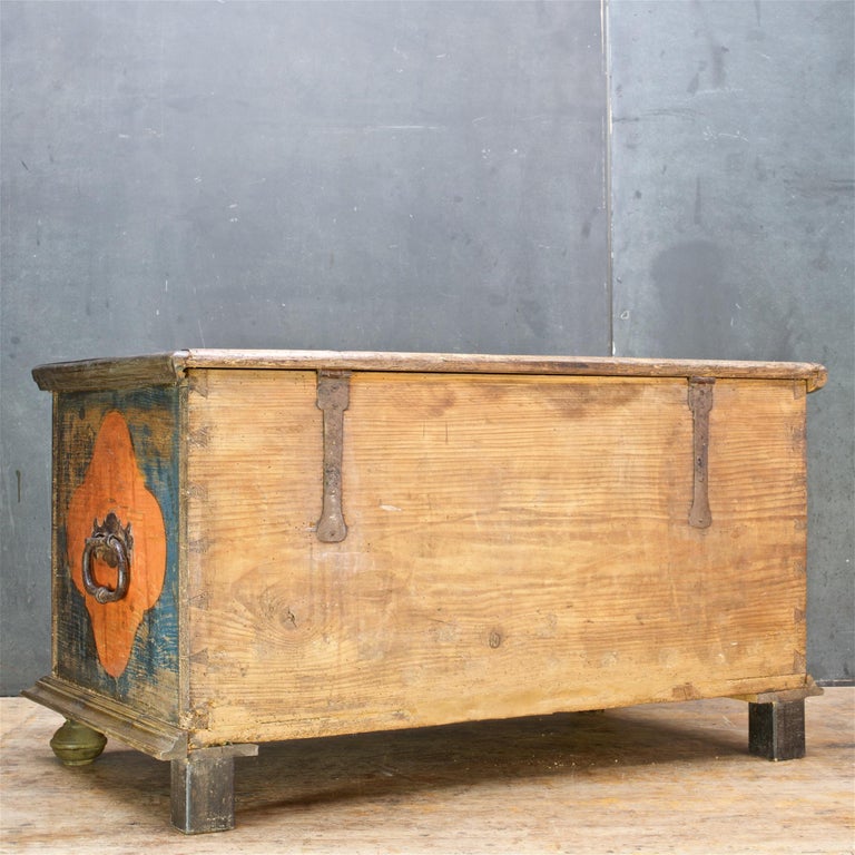 19th Century Painted Swedish Blanket Chest Antique Bedroom Bench Trunk