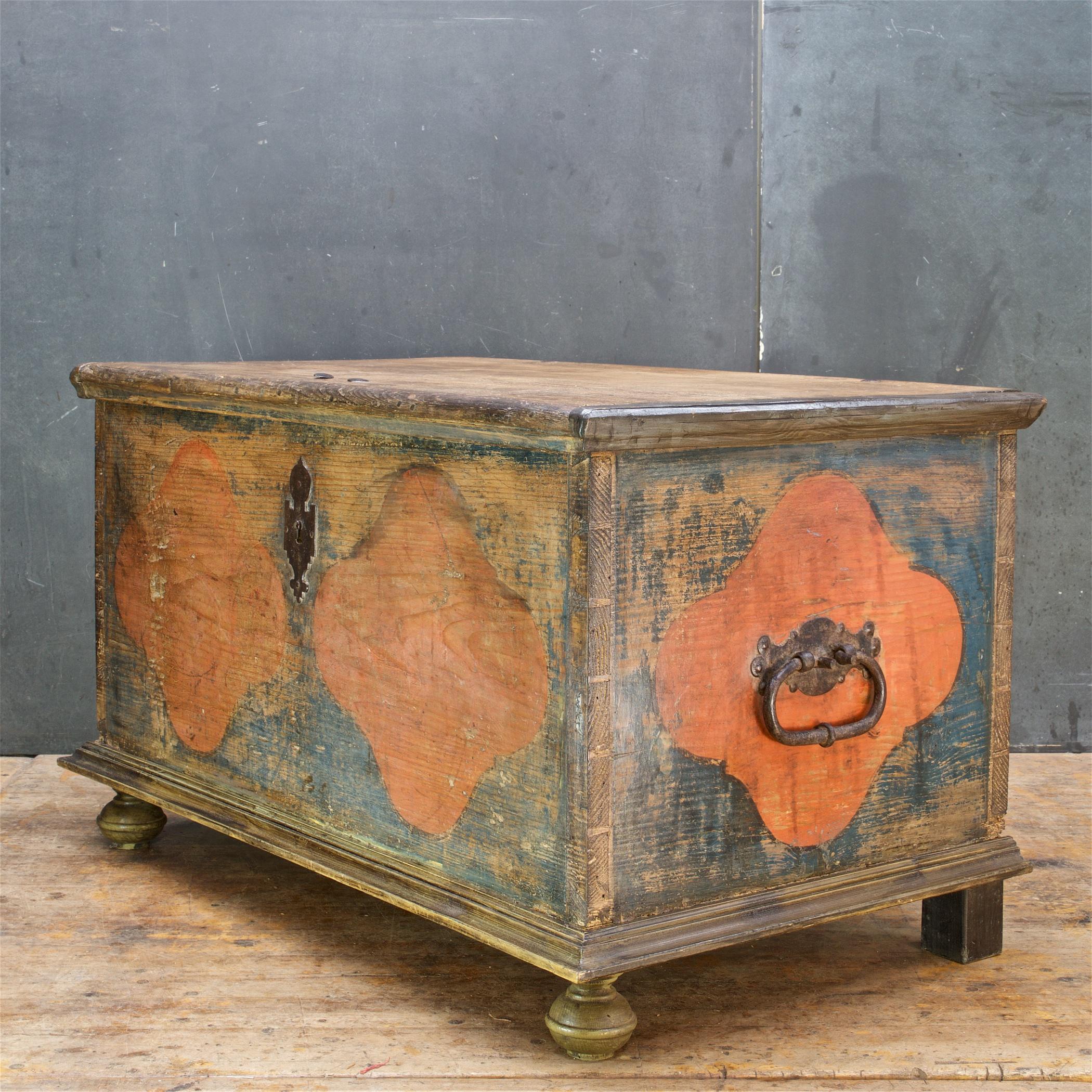 Hand-Crafted 19th Century Painted Swedish Blanket Chest Antique Bedroom Bench Trunk Folk Art