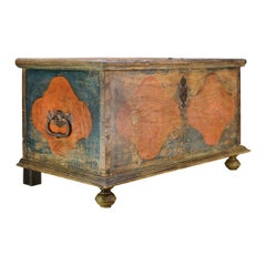 19th Century Painted Swedish Blanket Chest Antique Bedroom Bench Trunk Folk Art