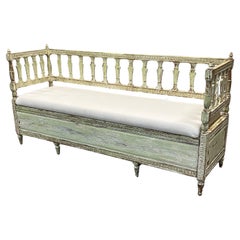 19th Century Painted Swedish Gustavian Style Settee With Trundle