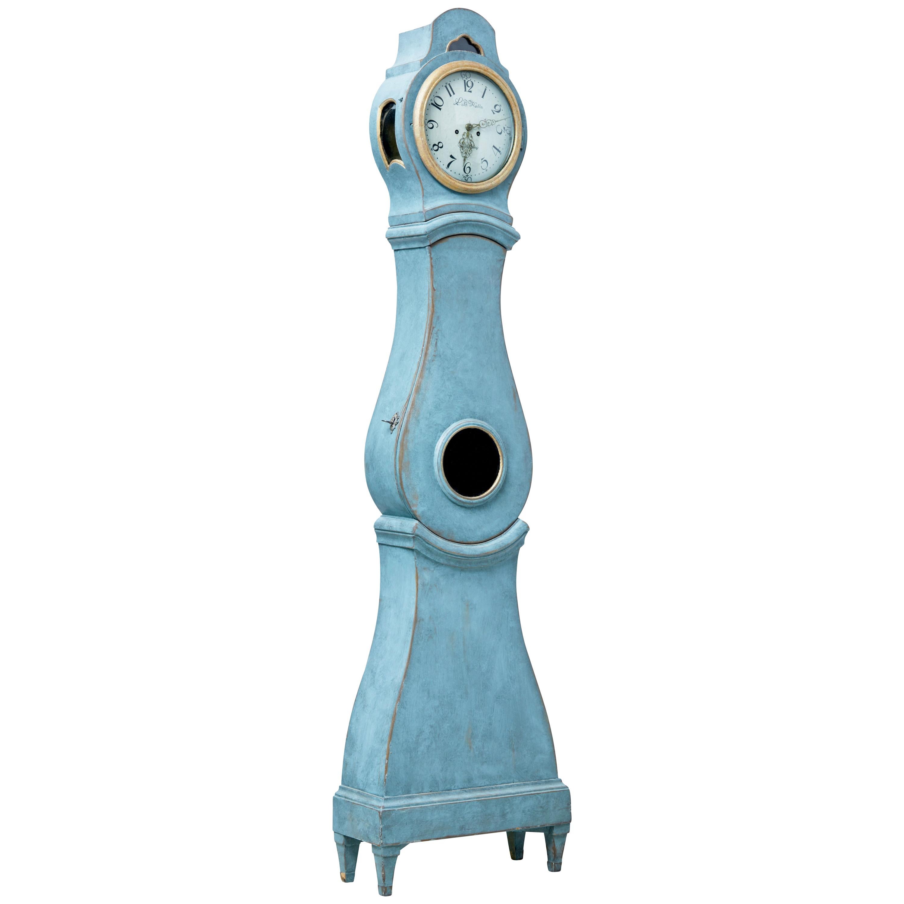 19th Century Painted Swedish Long Case Mora Clock