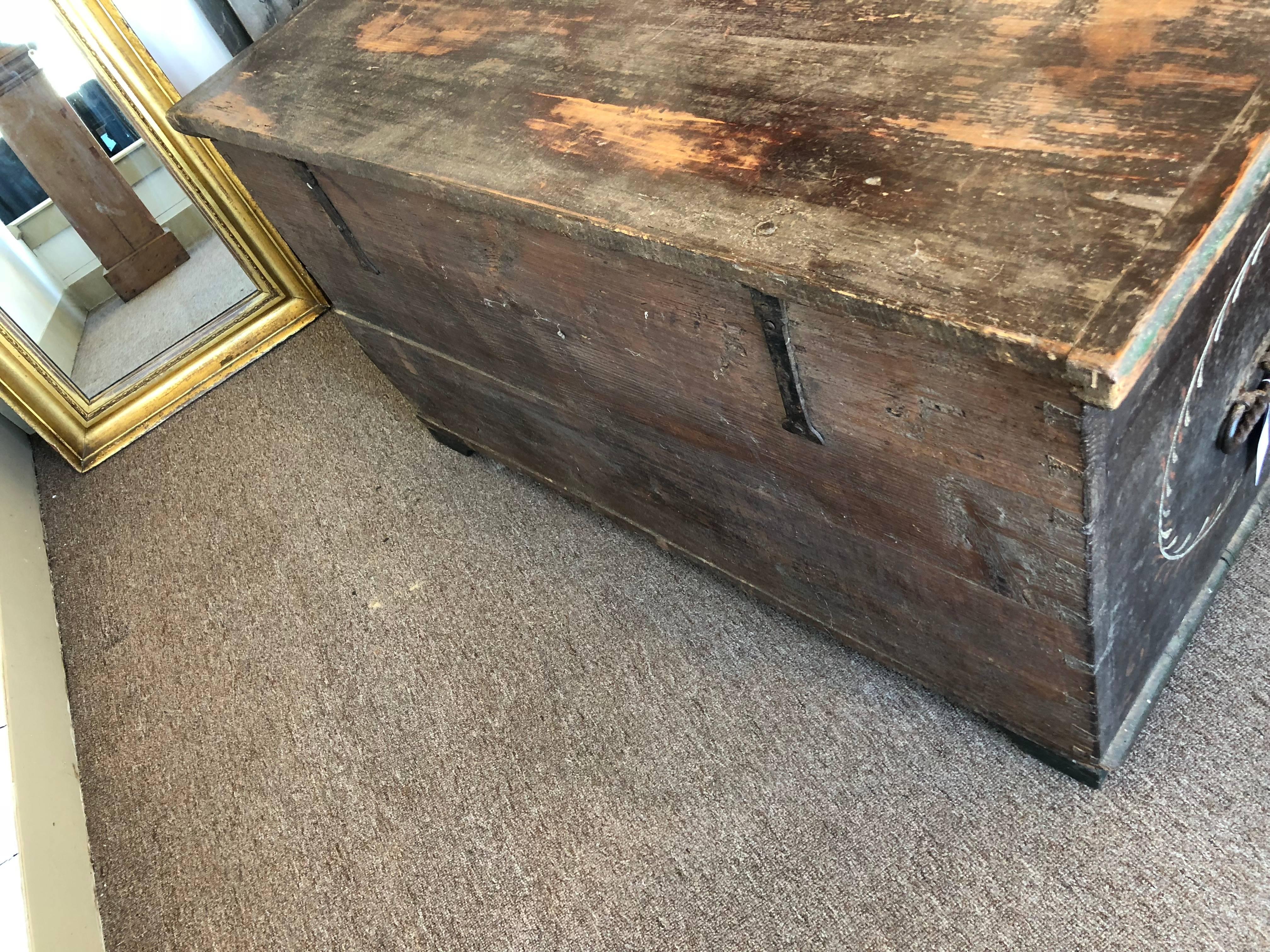 Tall 19th Century Painted Swedish Marriage Chest 1