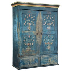 19th Century Painted Swedish Oak Wardrobe Cupboard