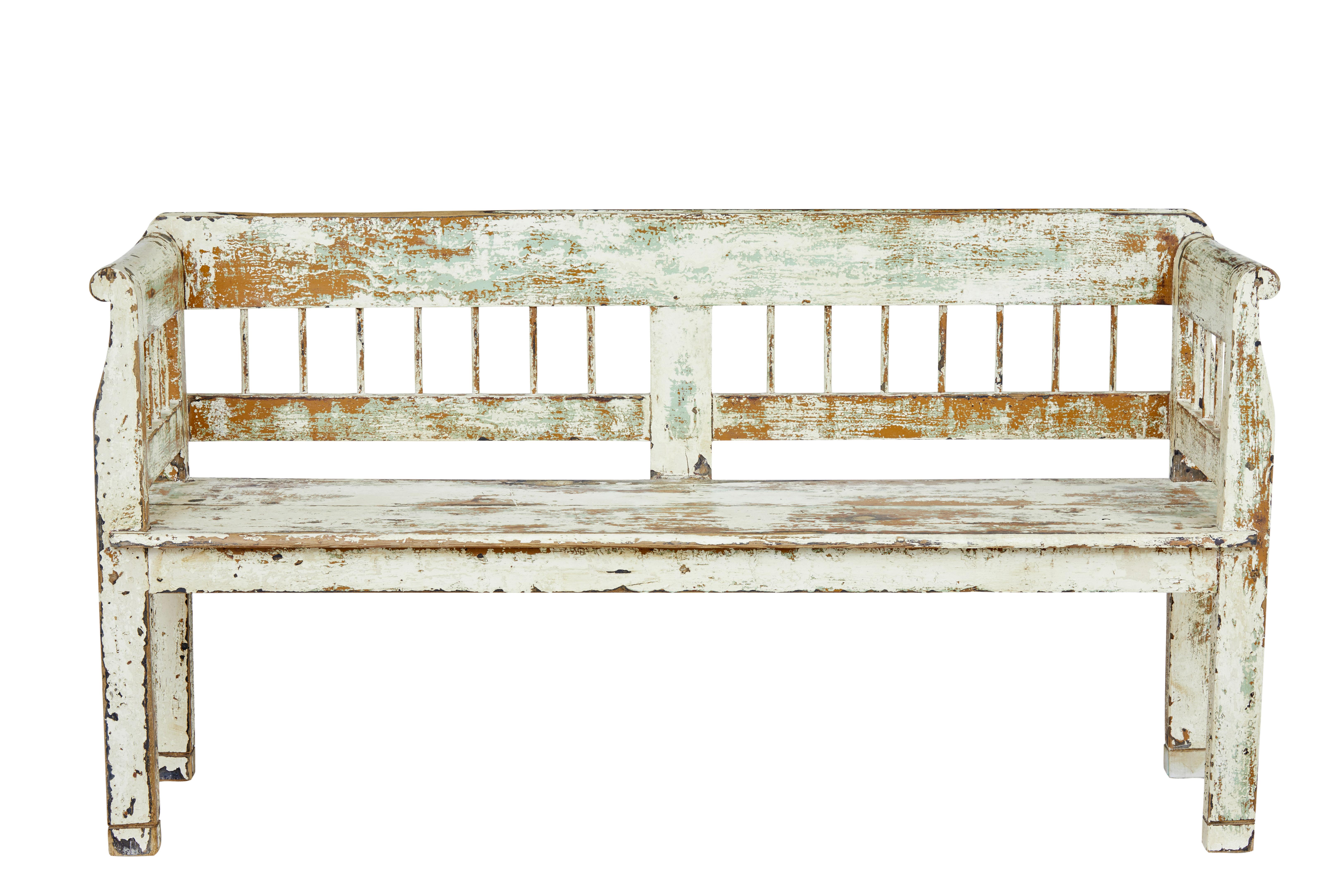 Rustic 19th Century Painted Swedish Pine Bench
