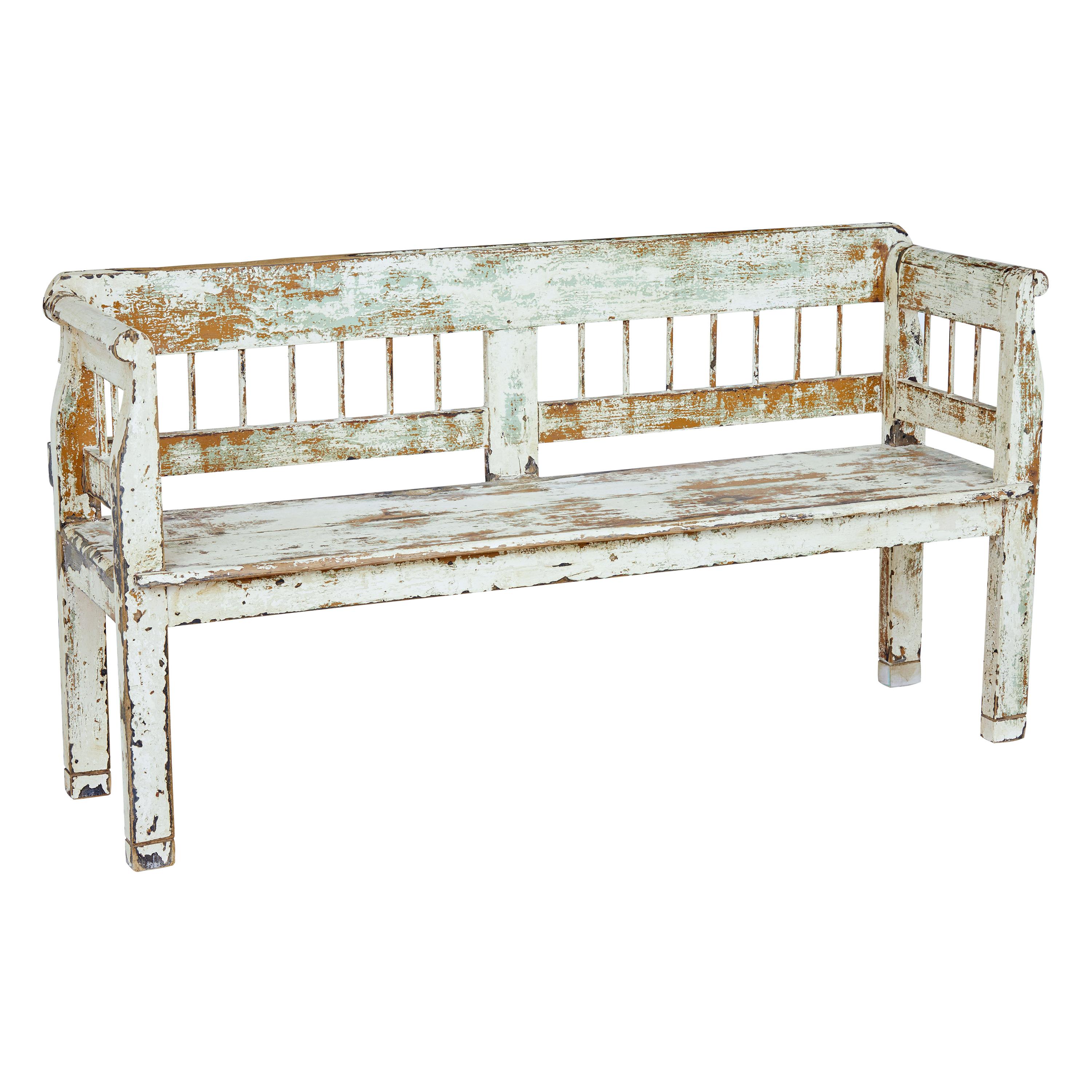 19th Century Painted Swedish Pine Bench