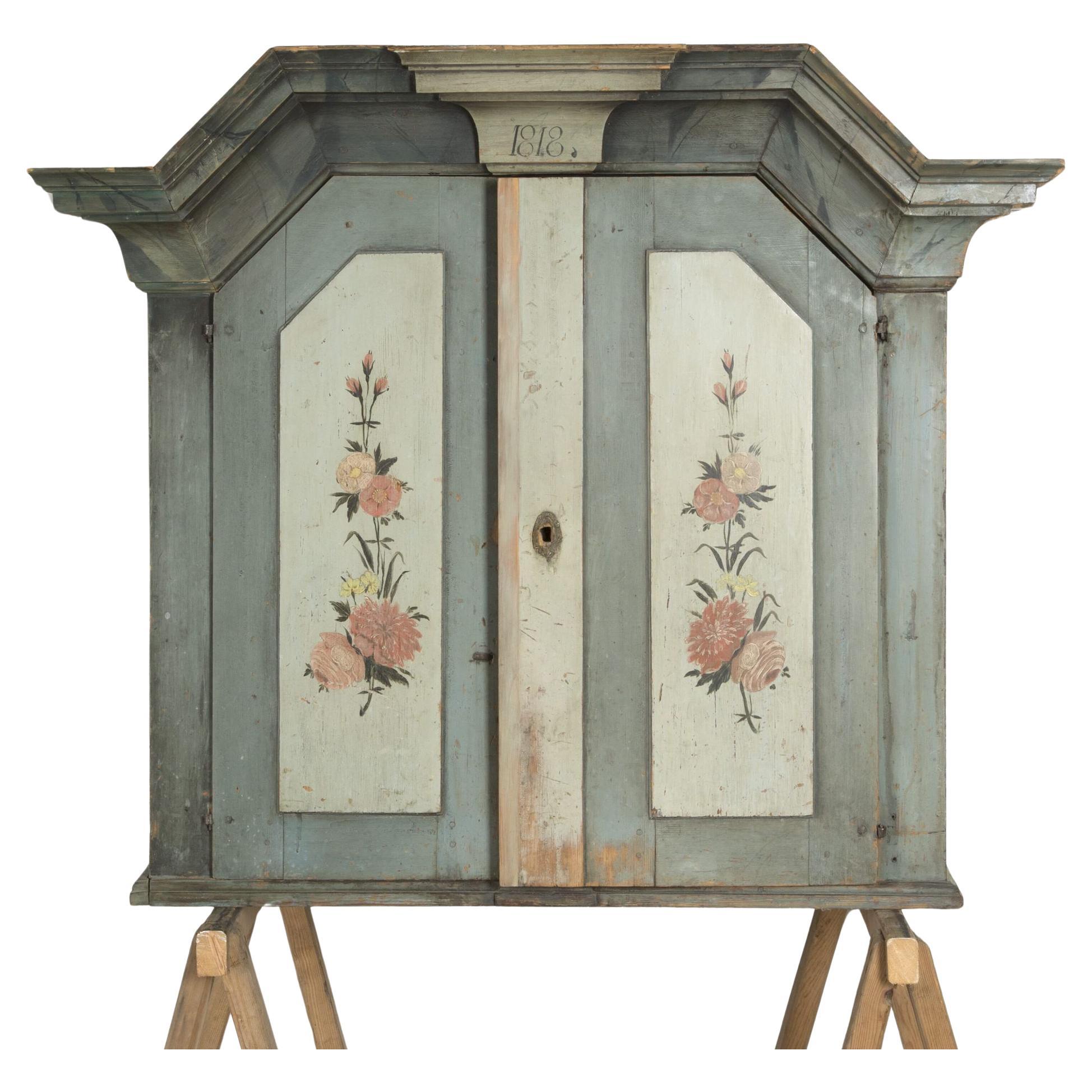19th Century Painted Swedish Wall Cupboard For Sale