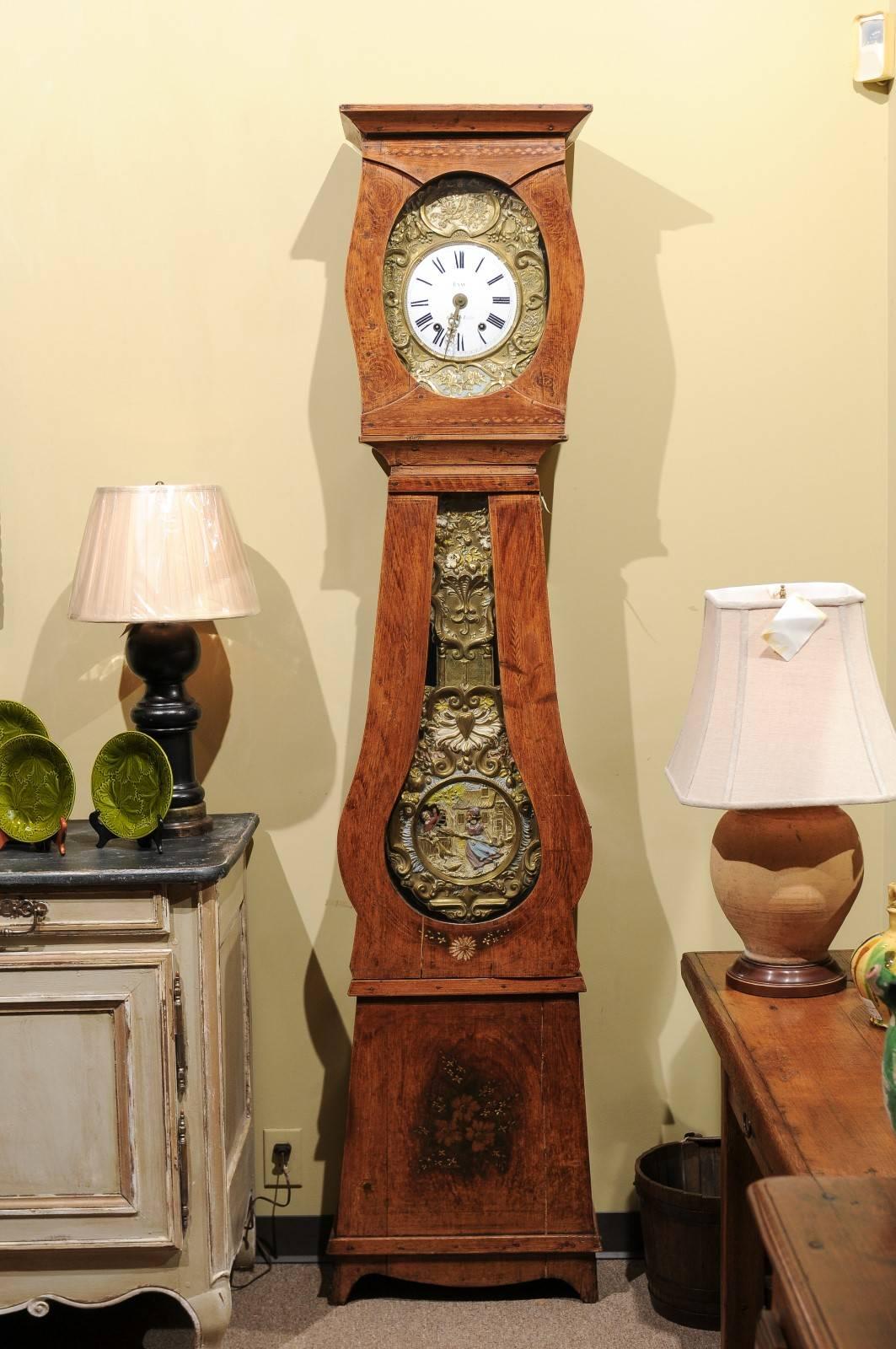 French 19th Century Painted Tall Case Clock from Normandy For Sale