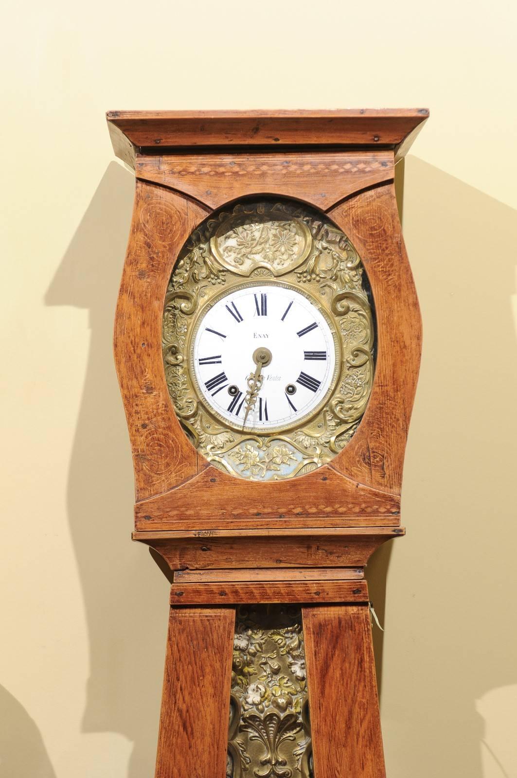 Molded 19th Century Painted Tall Case Clock from Normandy For Sale