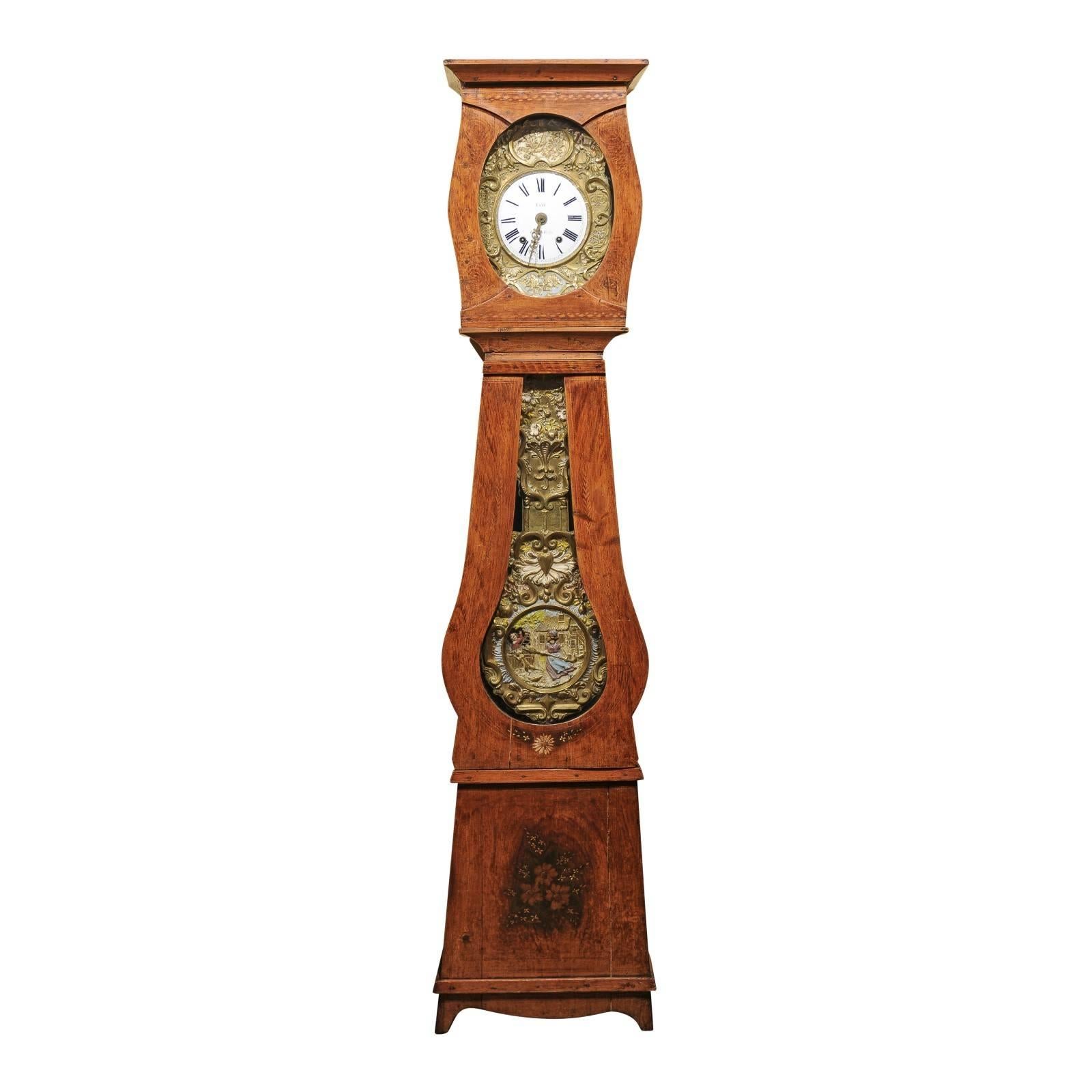 19th Century Painted Tall Case Clock from Normandy For Sale