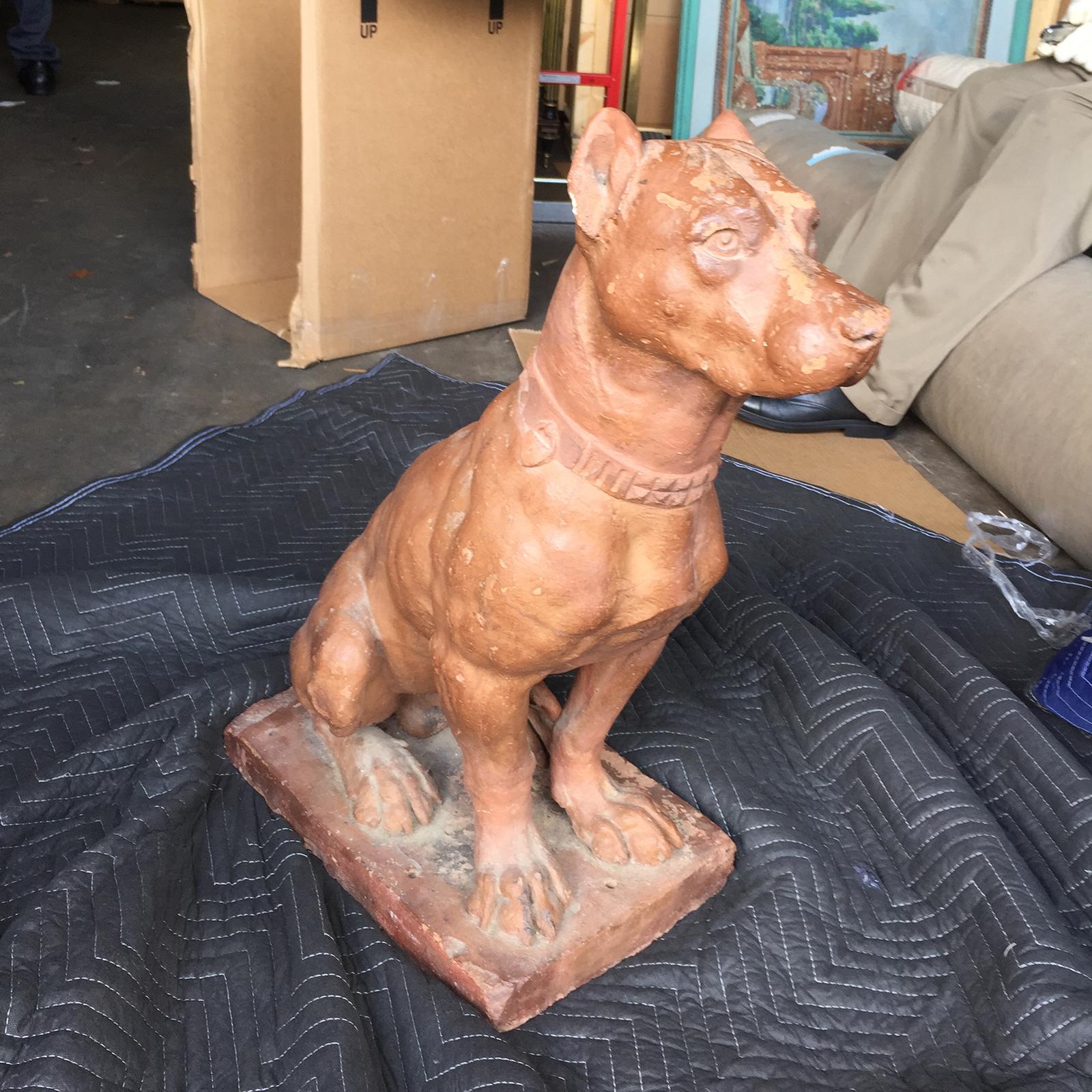19th century painted terracotta figure of a seated hound.