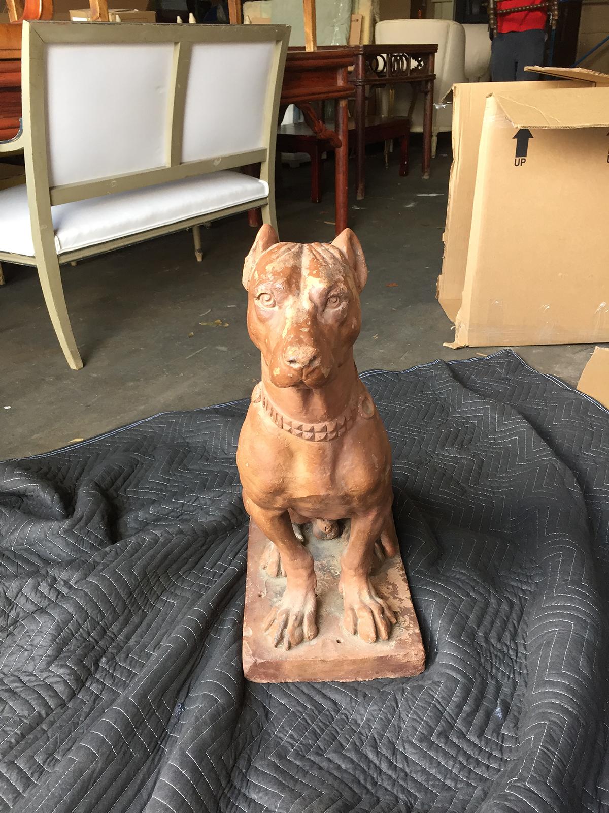 19th Century Painted Terracotta Figure of a Seated Hound In Good Condition In Atlanta, GA
