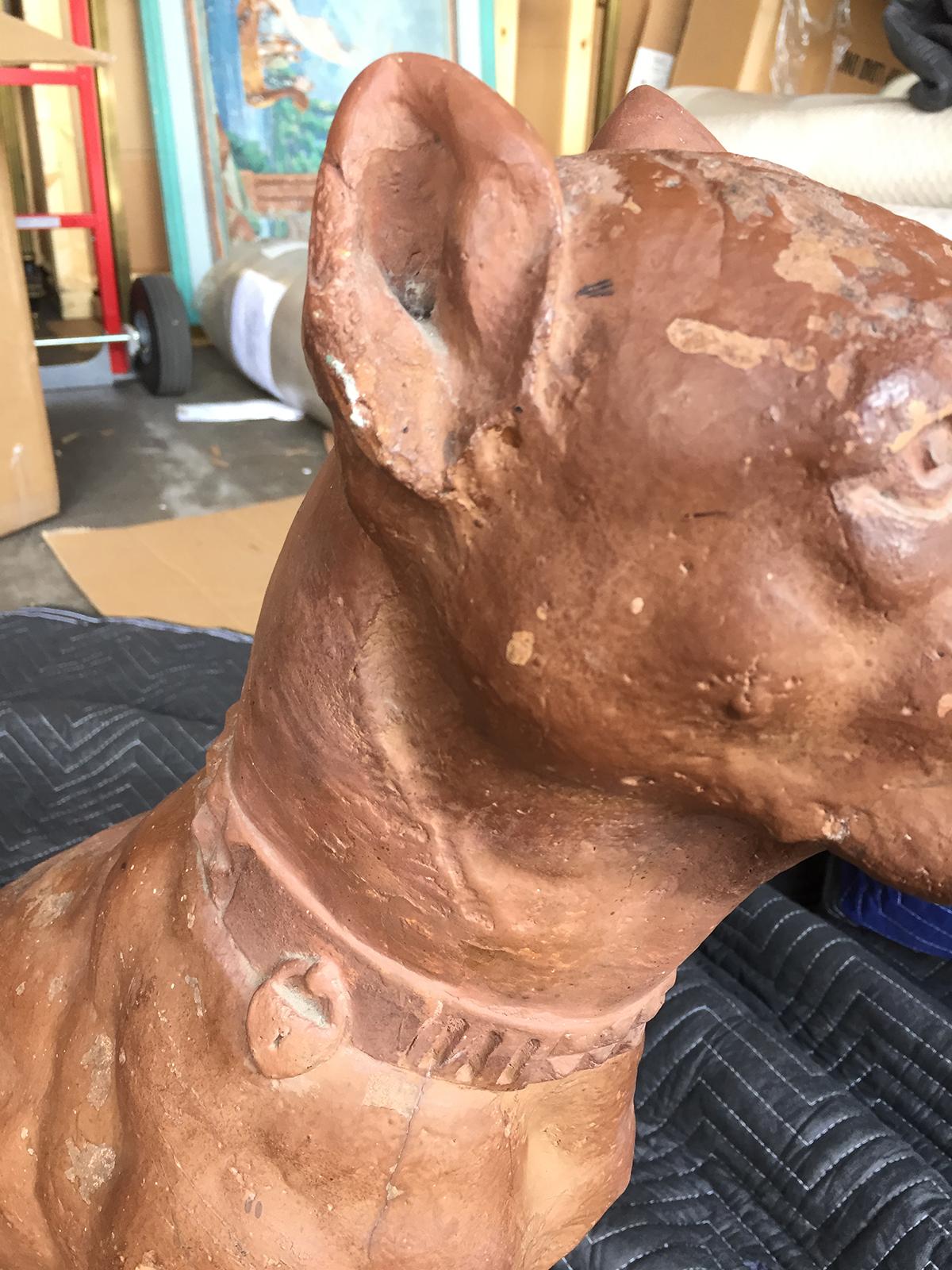 19th Century Painted Terracotta Figure of a Seated Hound 2