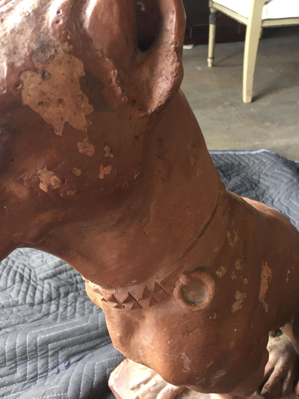 19th Century Painted Terracotta Figure of a Seated Hound 5