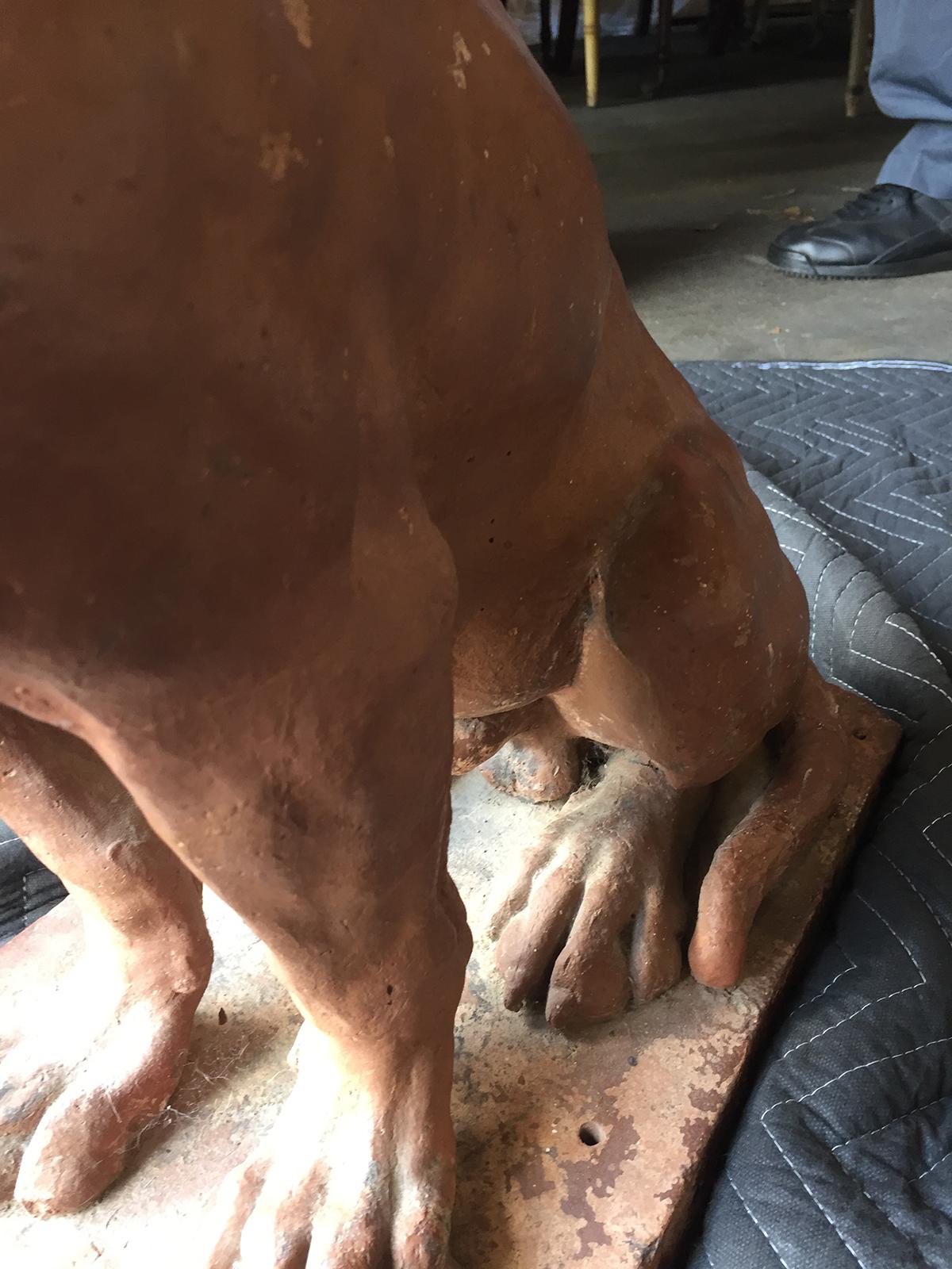 19th Century Painted Terracotta Figure of a Seated Hound 6