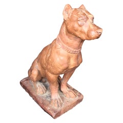 19th Century Painted Terracotta Figure of a Seated Hound
