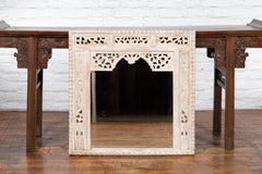 19th Century Painted Thai Mirror with Hand-Carved Scrolling Floral Décor