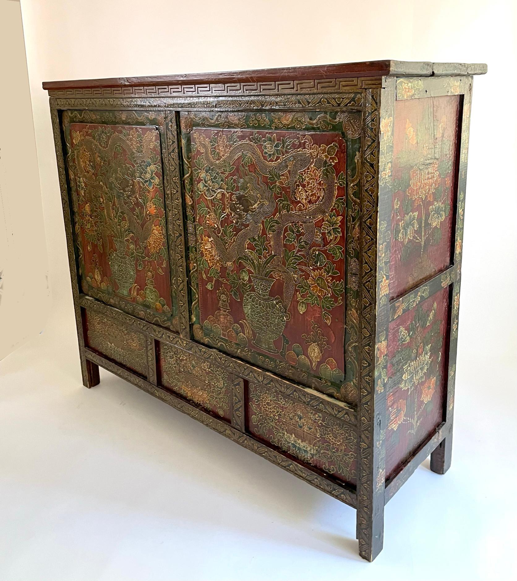 19th Century Painted Tibetan Cabinet For Sale 6