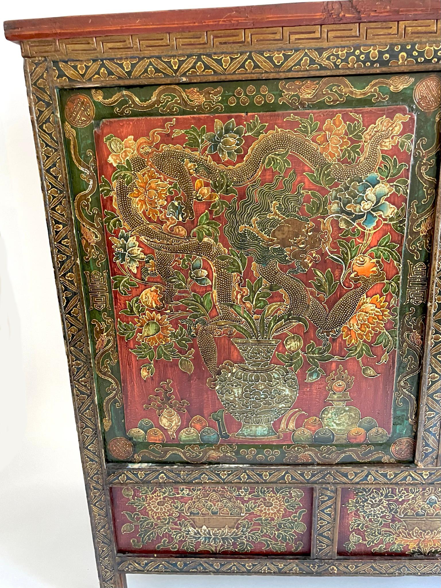 Hand-Crafted 19th Century Painted Tibetan Cabinet For Sale