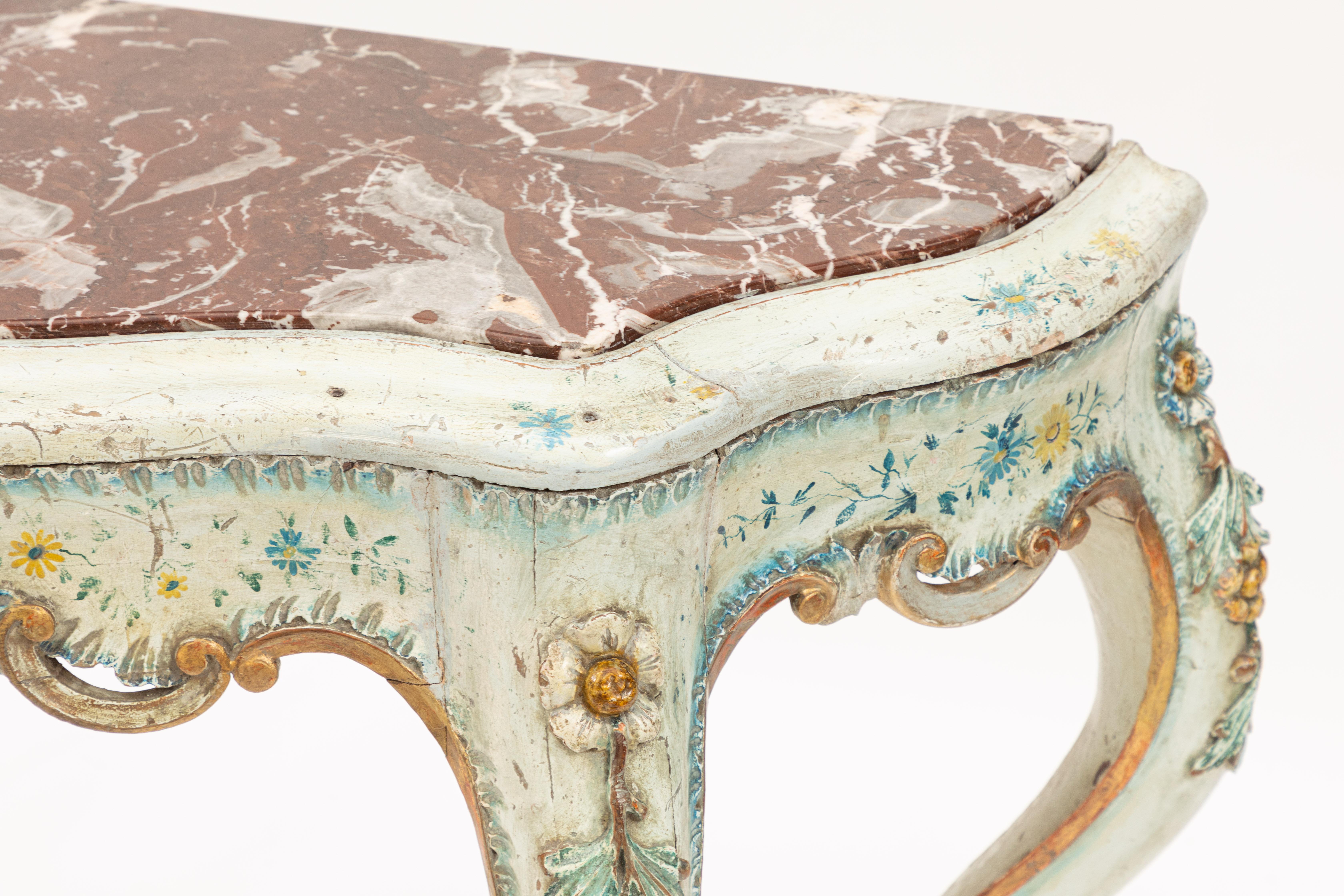 19th Century Painted Venetian Console with Marble Top In Good Condition For Sale In Los Angeles, CA