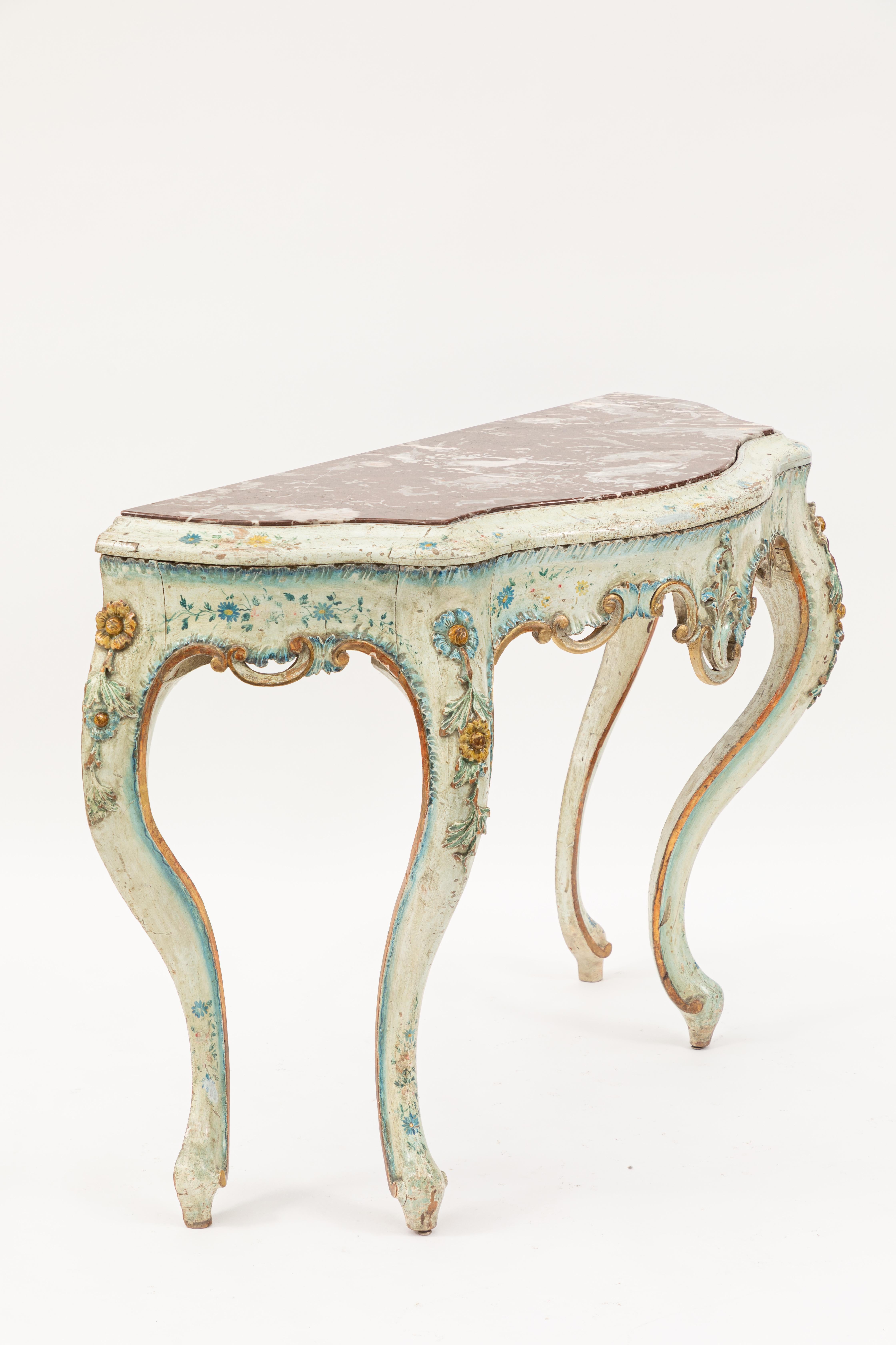 19th Century Painted Venetian Console with Marble Top For Sale 3
