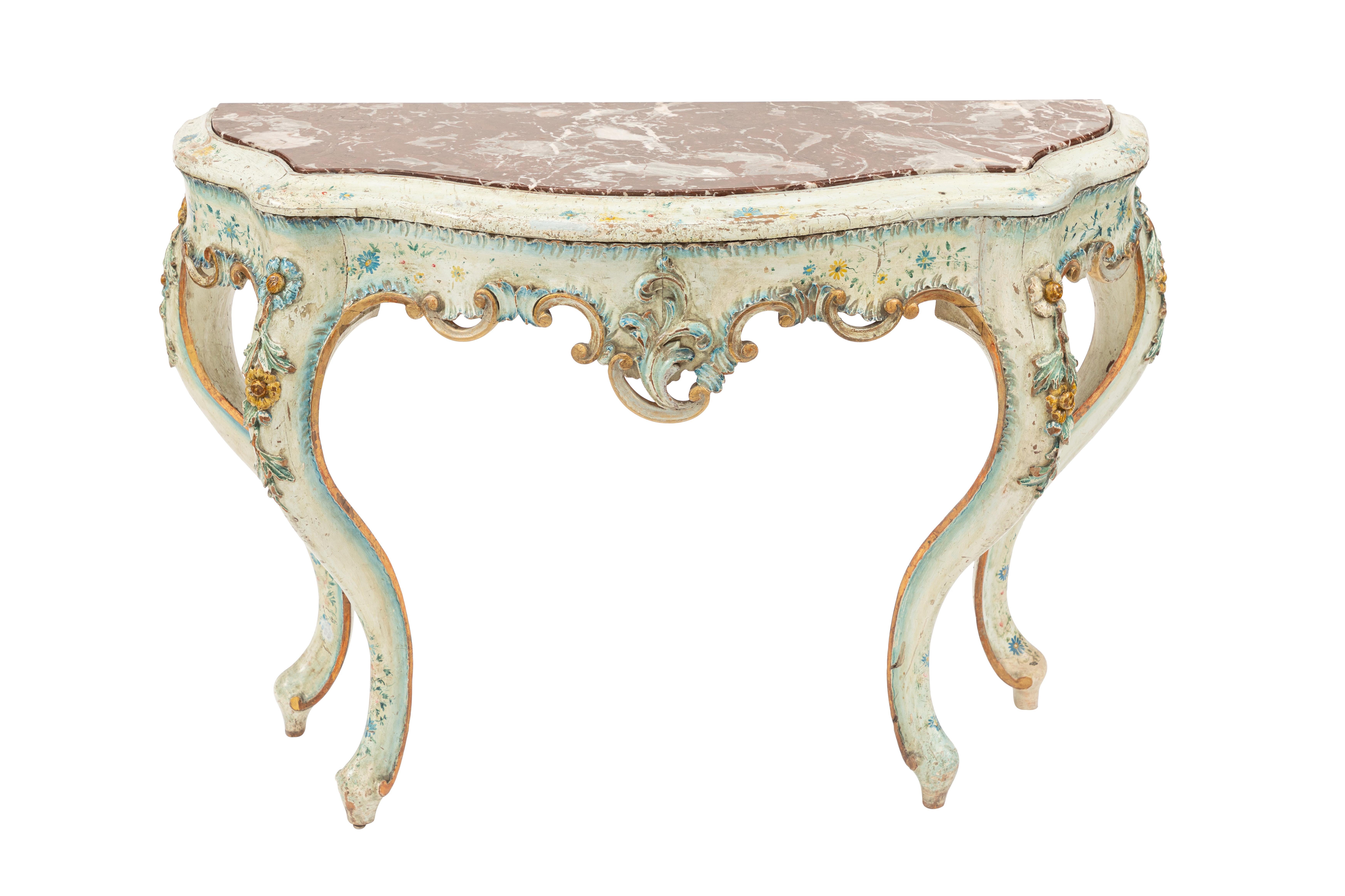 19th Century Painted Venetian Console with Marble Top For Sale 4