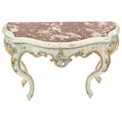 Antique 19th Century Painted Venetian Console with Marble Top