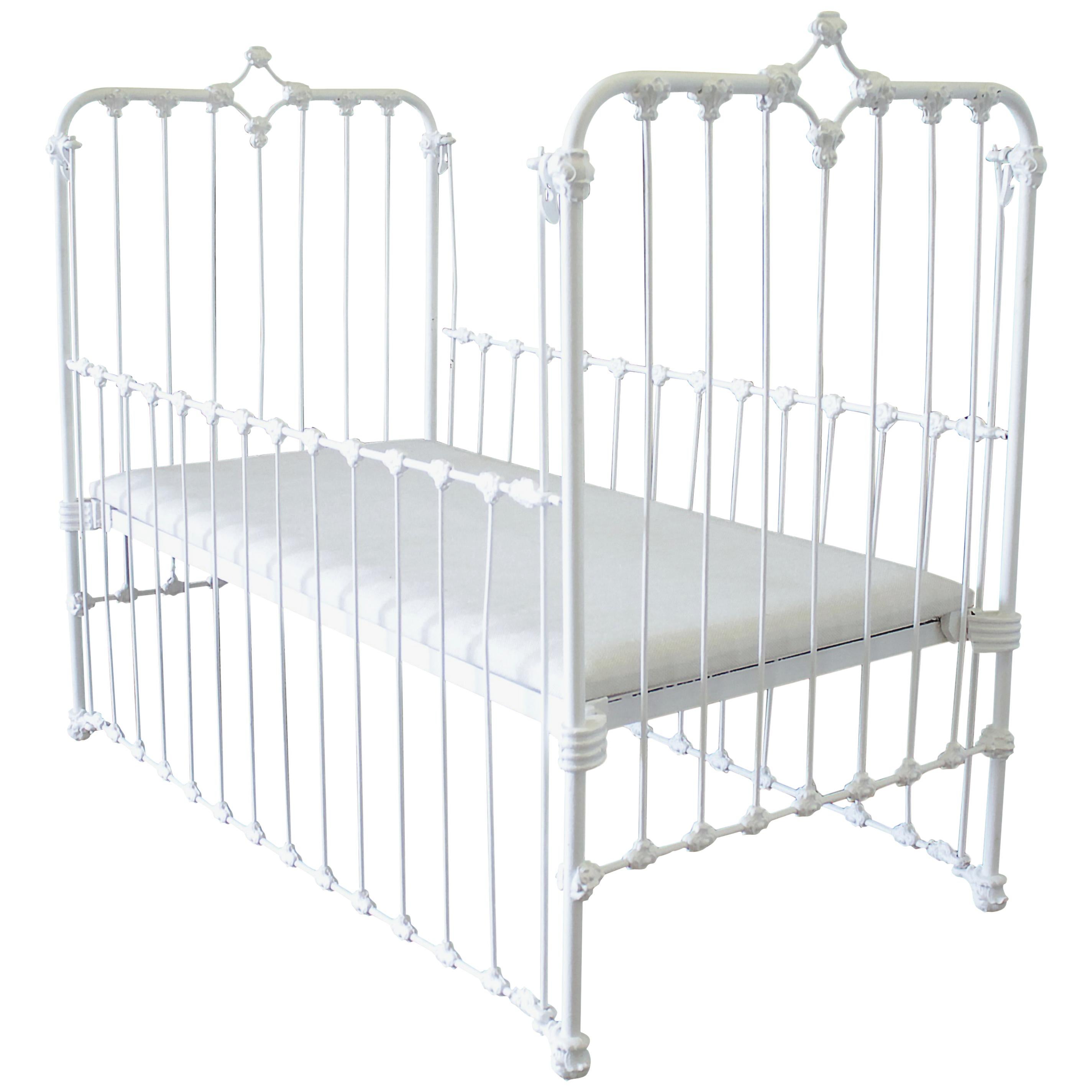 19th Century Painted White Iron Crib Baby Bed