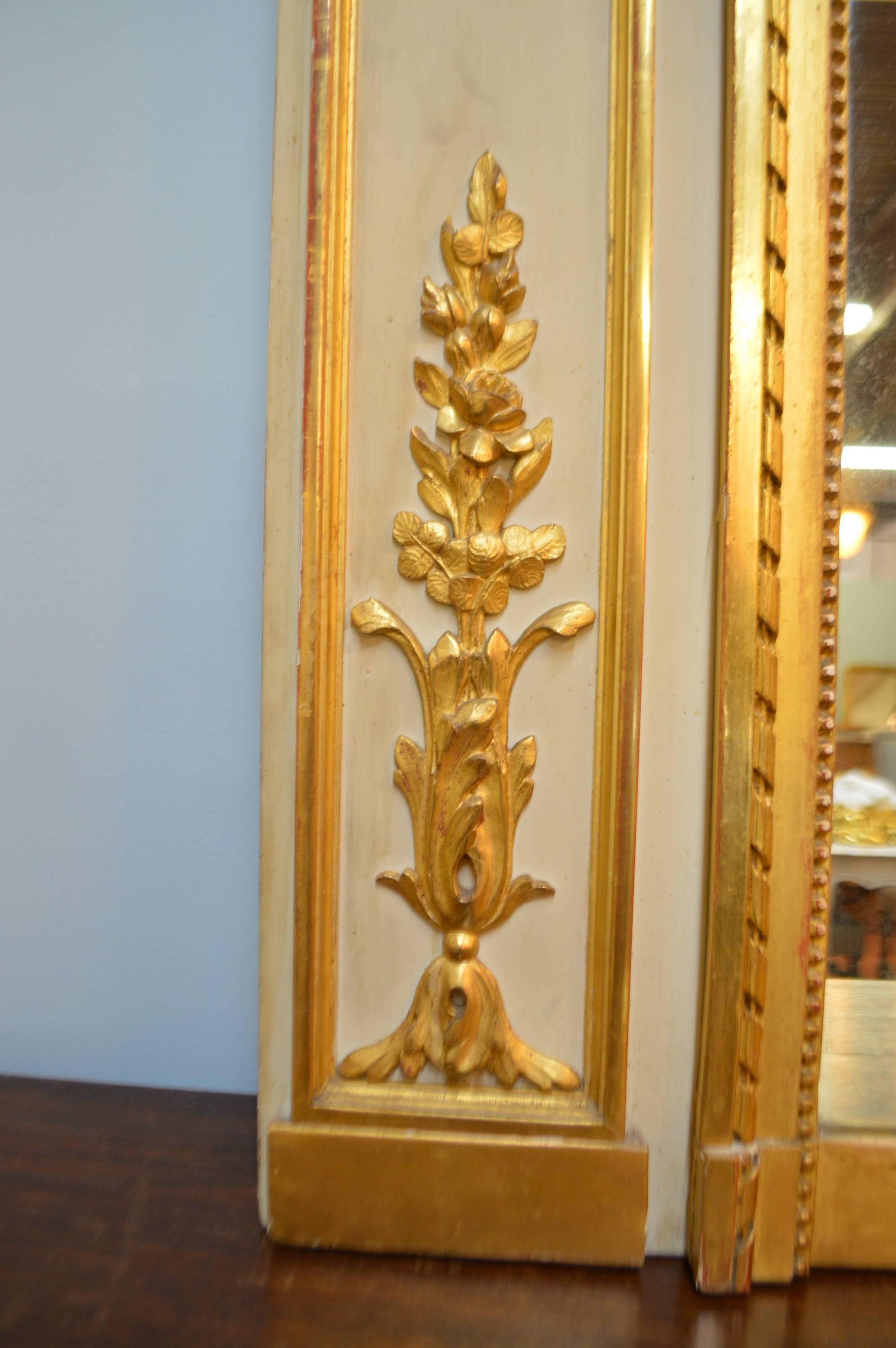 19th Century Painted with Gilt Louis XVI Style Large Trumeau Mirror 1