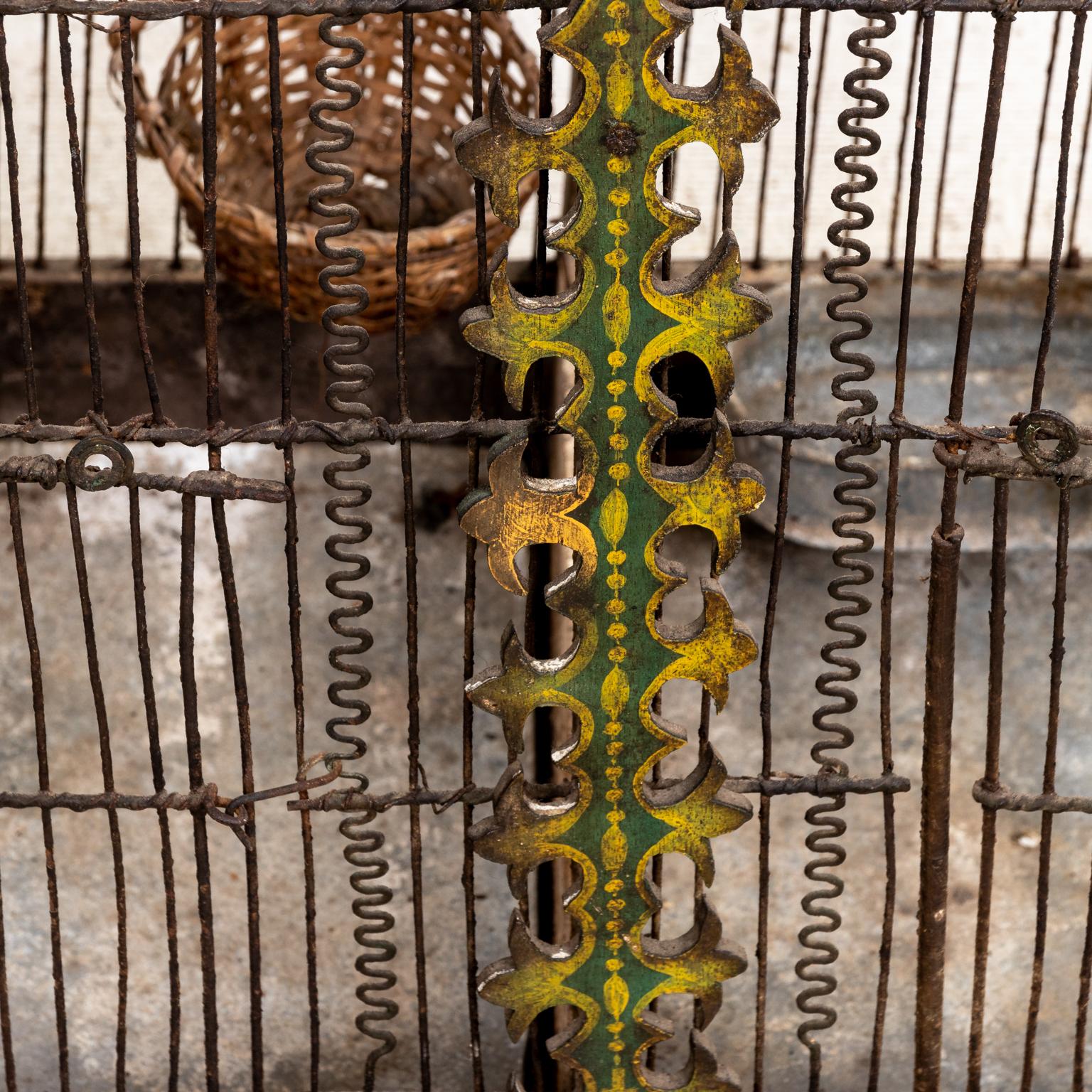 French 19th Century Painted Wood and Wire Birdcage