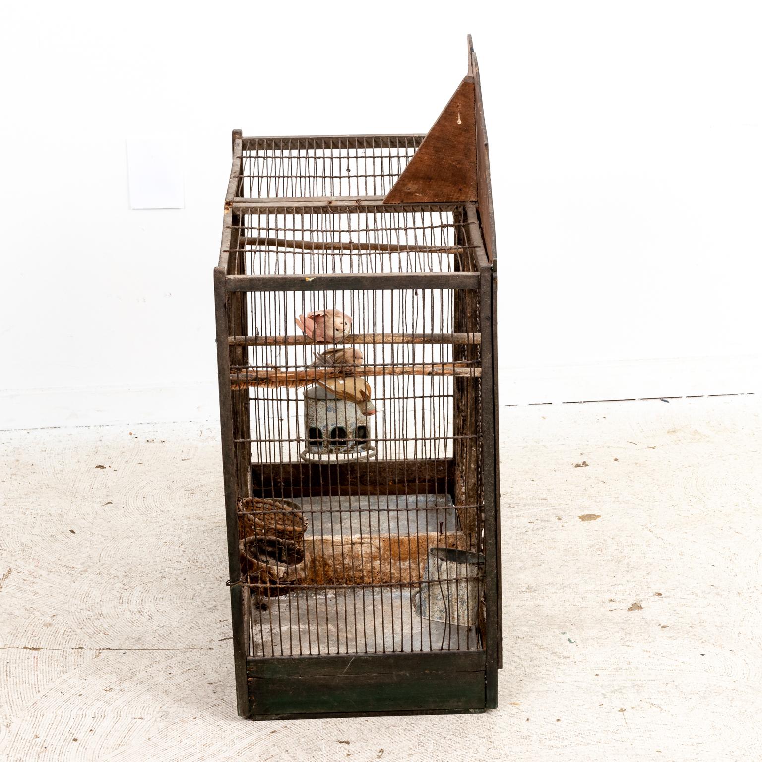 19th Century Painted Wood and Wire Birdcage 3