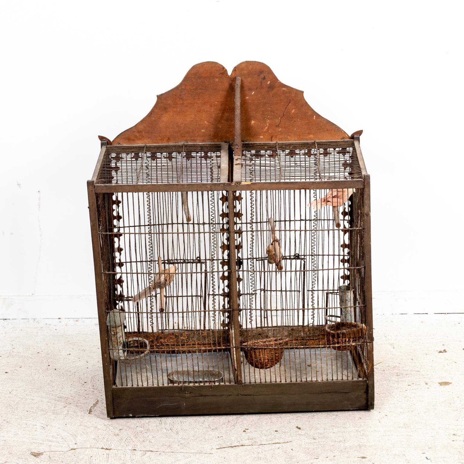 19th Century Painted Wood and Wire Birdcage 4