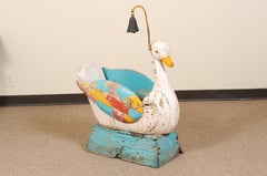 19th Century Painted Wood Carousel Swan Child's Seat with Bell