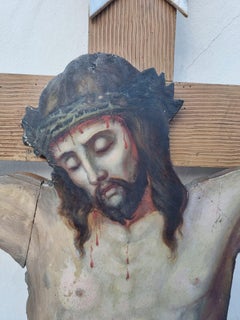 19th century painted wooden crucifix