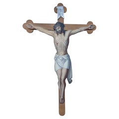 Antique 19th century painted wooden crucifix