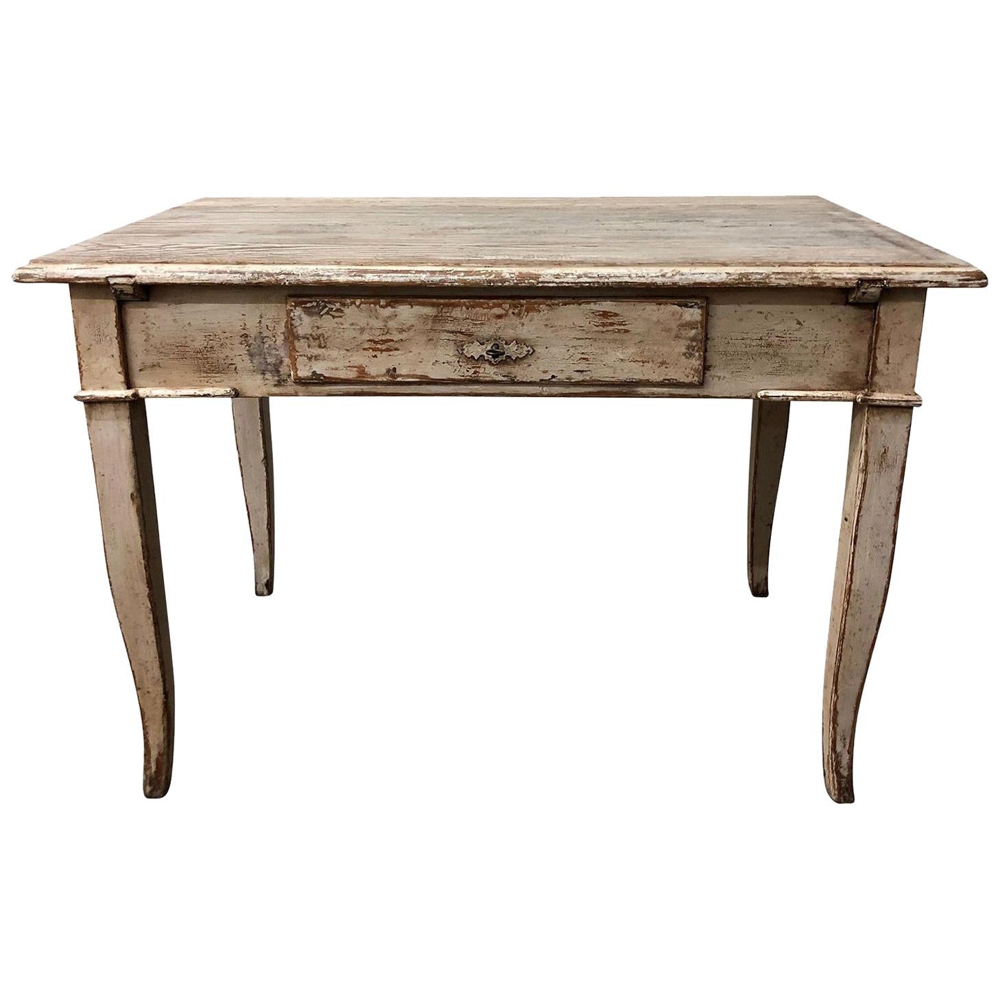 19th Century French Provincial Walnut End Table, Painted Wooden Farm Table