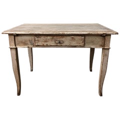 19th Century French Provincial Walnut End Table, Painted Wooden Farm Table