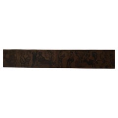 19th-century painted wooden ruler with decoration of men and horses, fencing and