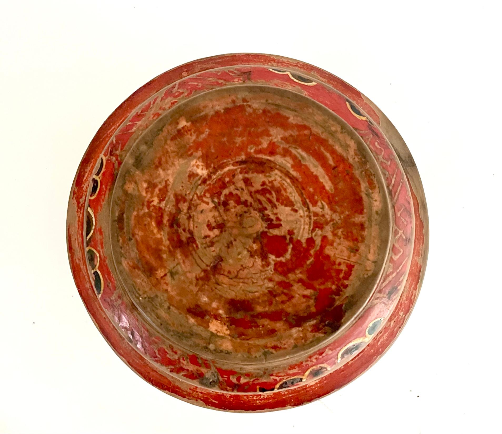 19th Century Painted Wooden Tibetan Bowl For Sale 5