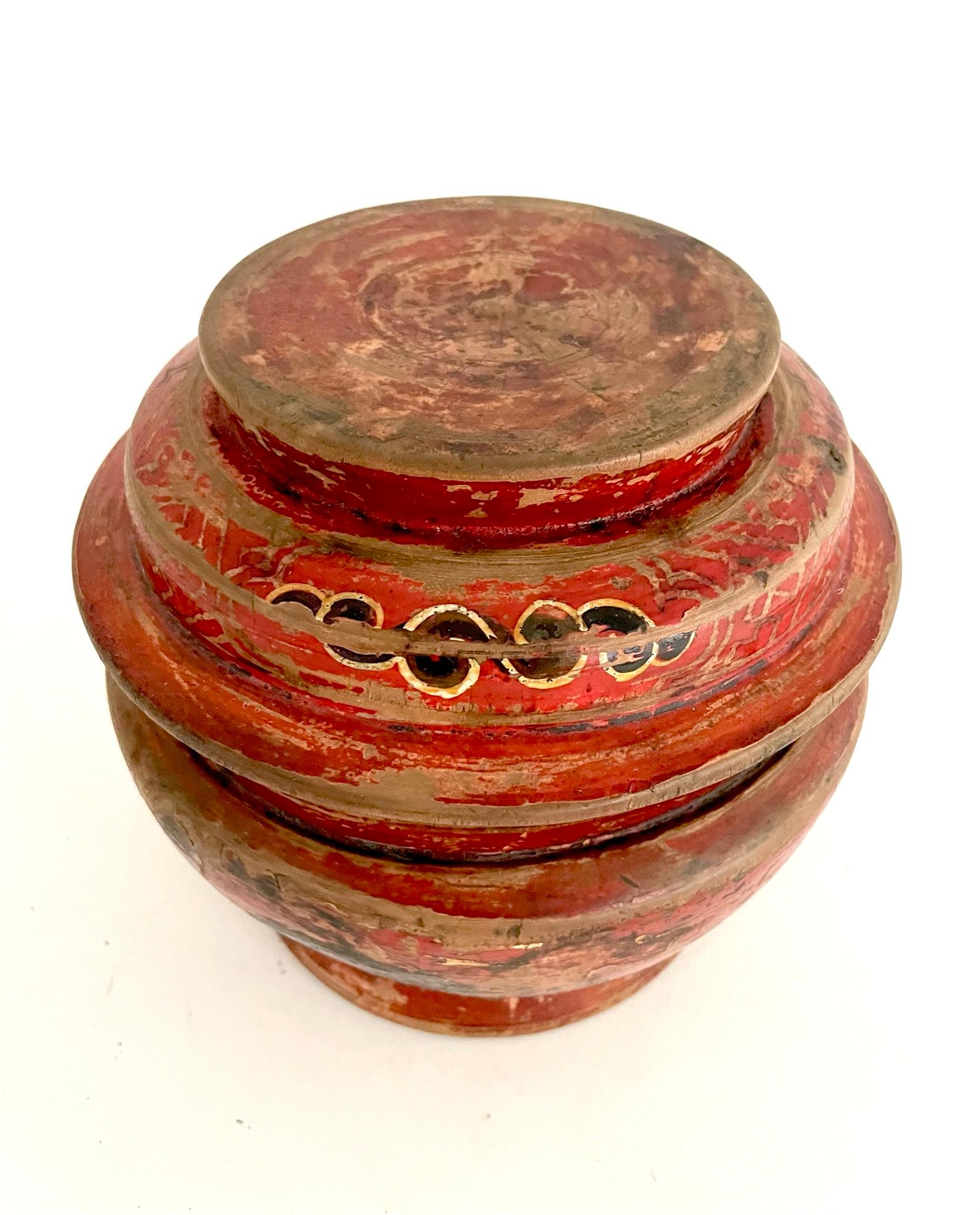 Hand-Painted 19th Century Painted Wooden Tibetan Bowl For Sale