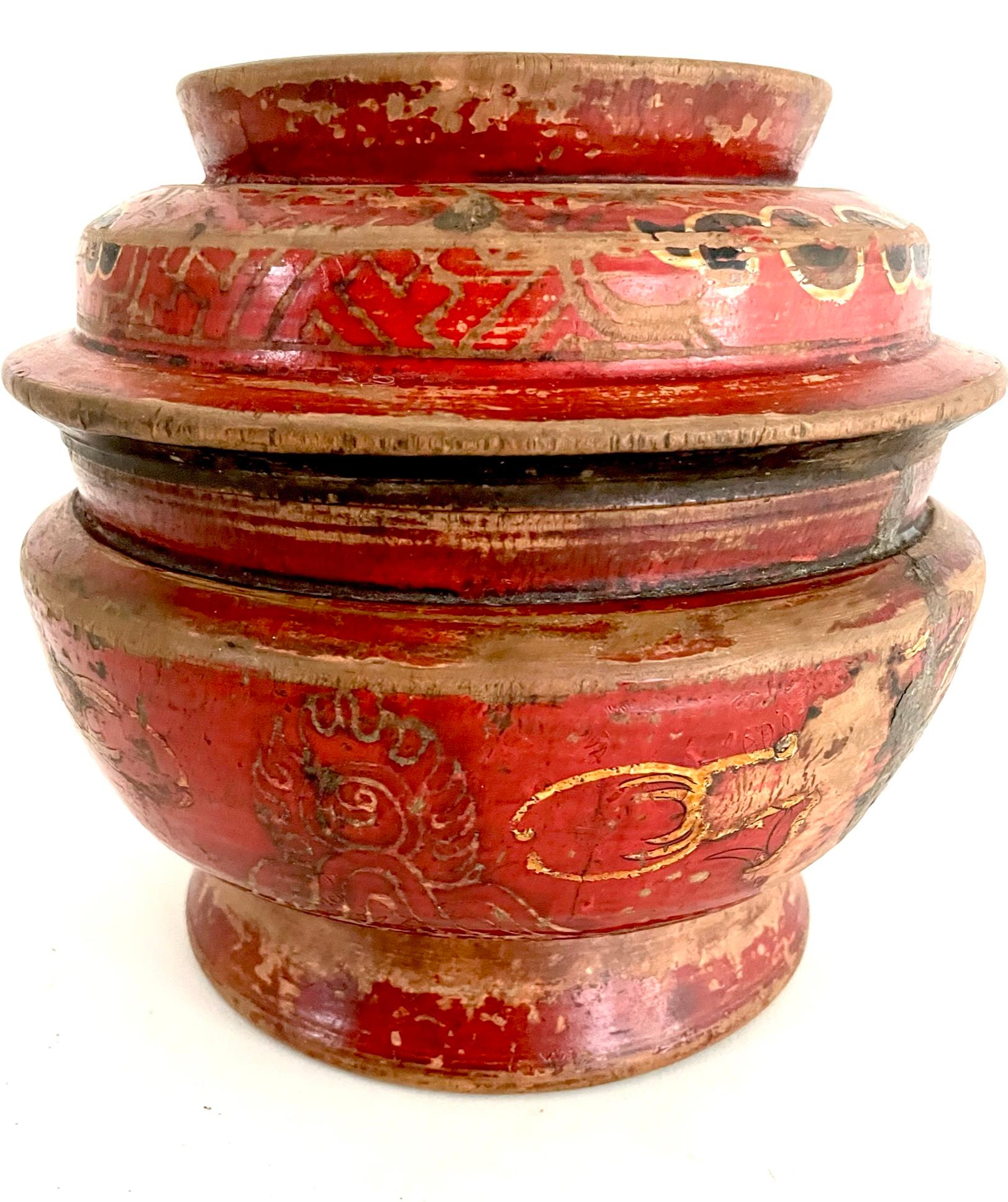 19th Century Painted Wooden Tibetan Bowl In Good Condition For Sale In Atlanta, GA