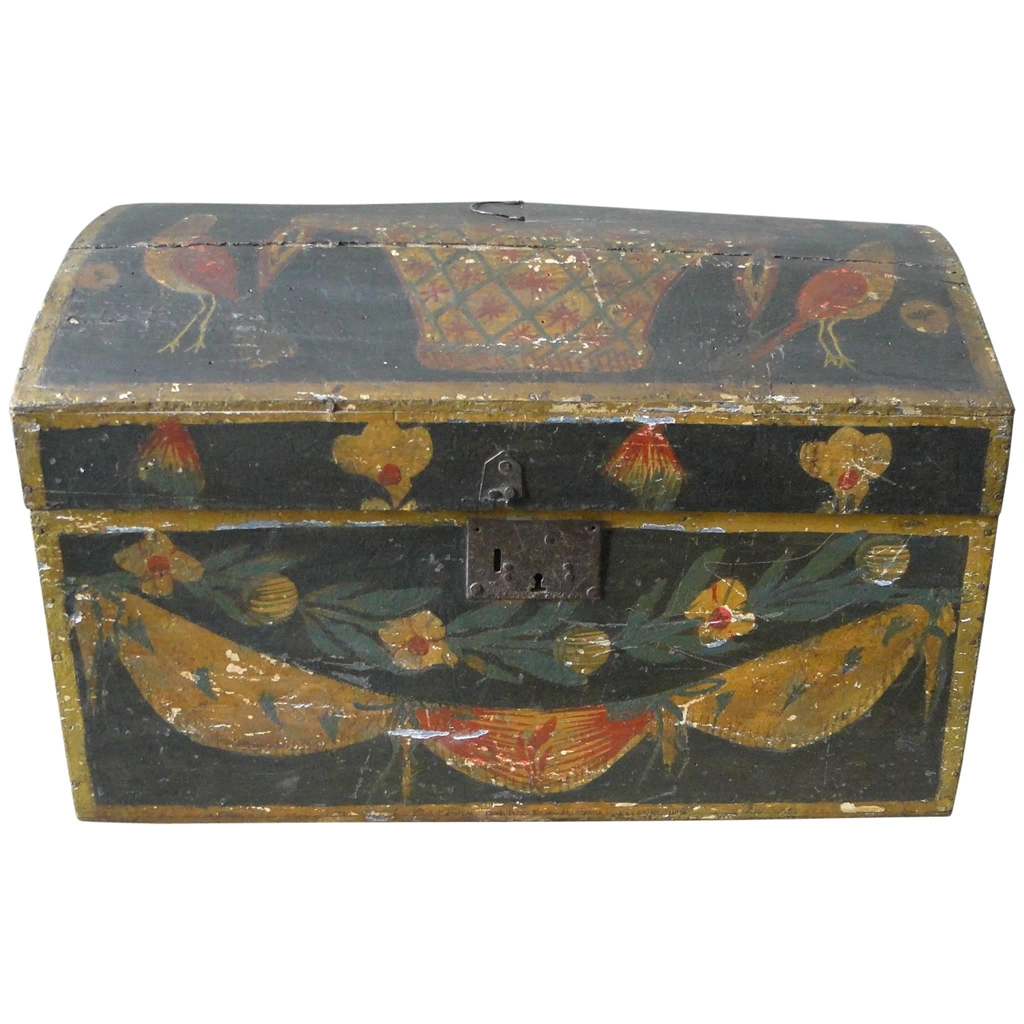 19th Century Painted Wooden Wedding Box Folk Art For Sale
