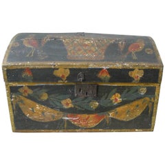 19th Century Painted Wooden Wedding Box Folk Art