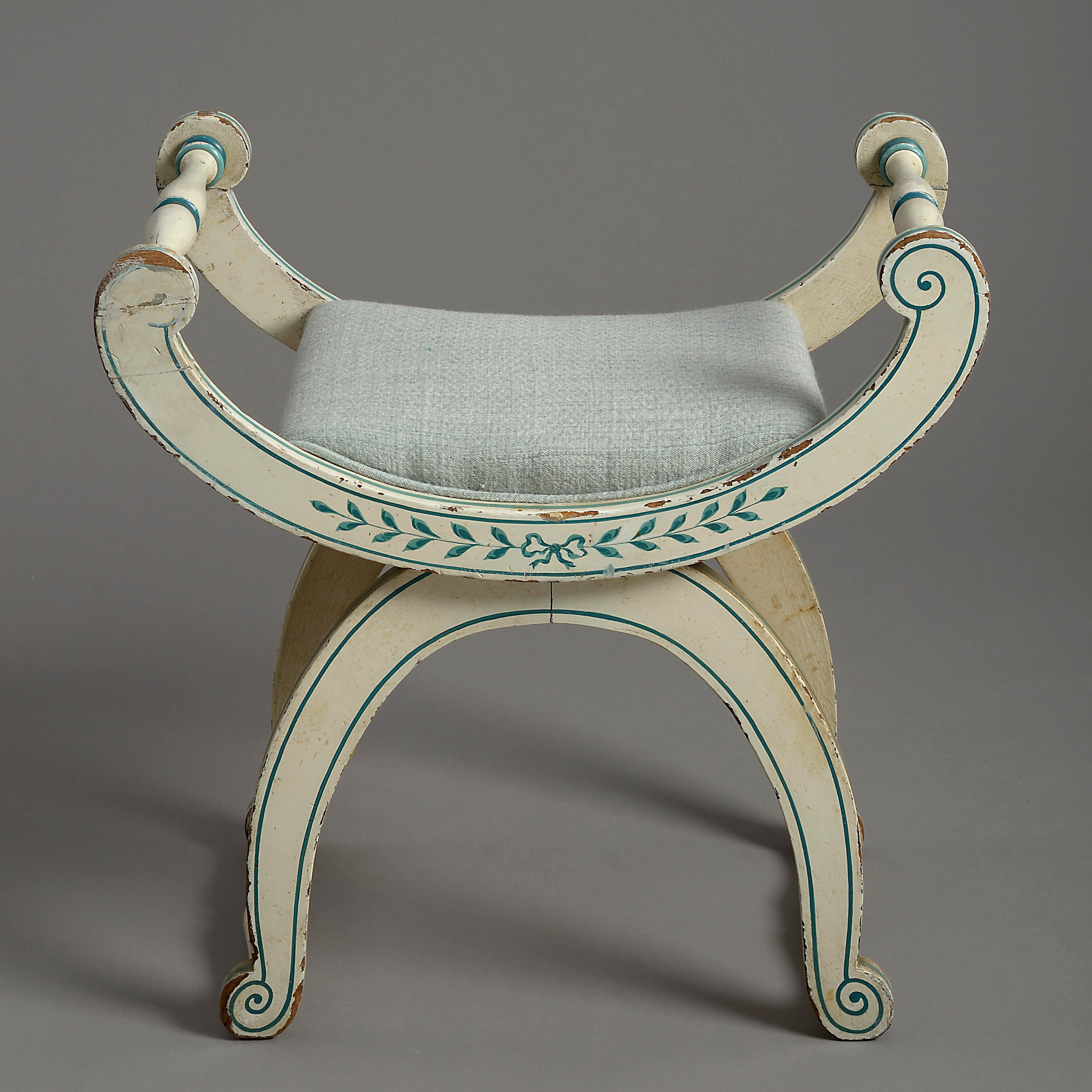 Empire 19th Century Painted X-Frame Stool